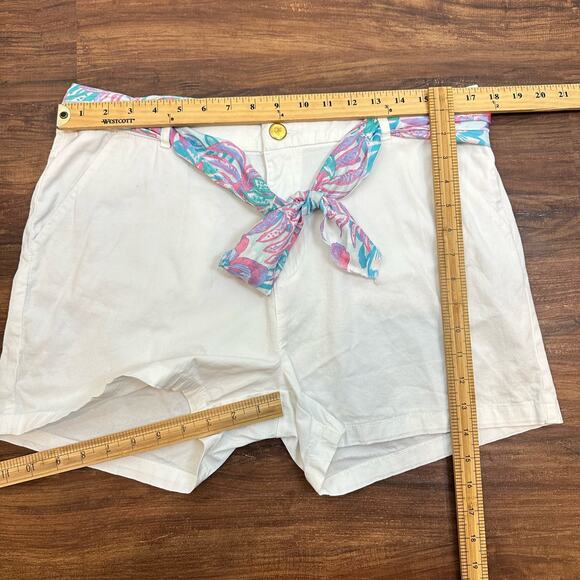 Stella Parker White Shorts Pink Blue Scarf Tie Belted Waist 14 Golf Tennis - Picture 10 of 10